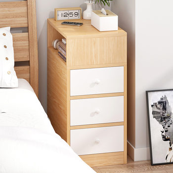 Bedside Table with Storage Shelf, Integrated Bookshelf, Bedroom Elevated Storage Cabinet with Drawers, Modern Minimalist Home Bedside Cabinet