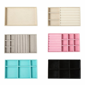 Blue Pink Black gray beige jewelry tray jewelry box storage ear studs earrings drawer flannel plate