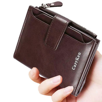 CarrKen Retro Wallet Men's Short Vertical Multi-Card Zipper Coin Purse Driver's License Function Card Bag Wallet