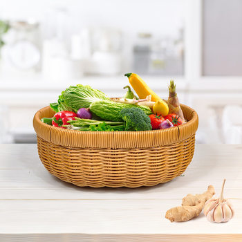 Fruit Basket Imitation Rattan Woven Storage Basket Household Fruit Plate Living Room Snack Bread Steamed Bun Basket Vegetable Egg Basket