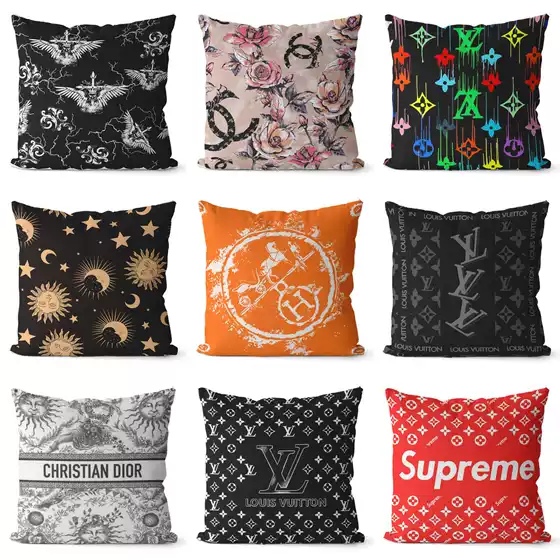 New Fashion Brand Pillow Case Home Sofa Cushion Pillow Fashion Big Brand LOGO Pillow Case Super Soft Pillow Leather Wholesale