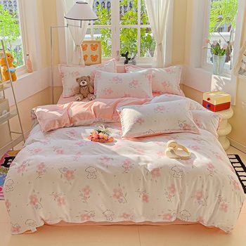 2025 Spring and Summer Aloe Vera Cotton Printed Four-Piece Cartoon Bed Four-Piece Set Single Quilt Cover Brushed Nantong Home Textiles