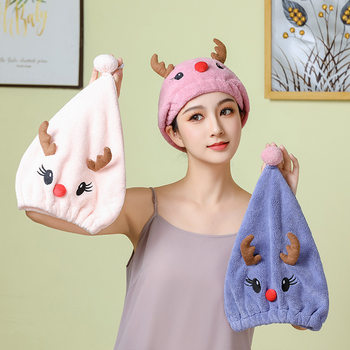 Hair drying cap super absorbent quick-drying single layer thickened 2024 new women's cute closed toe towel scrubbing hair shower cap
