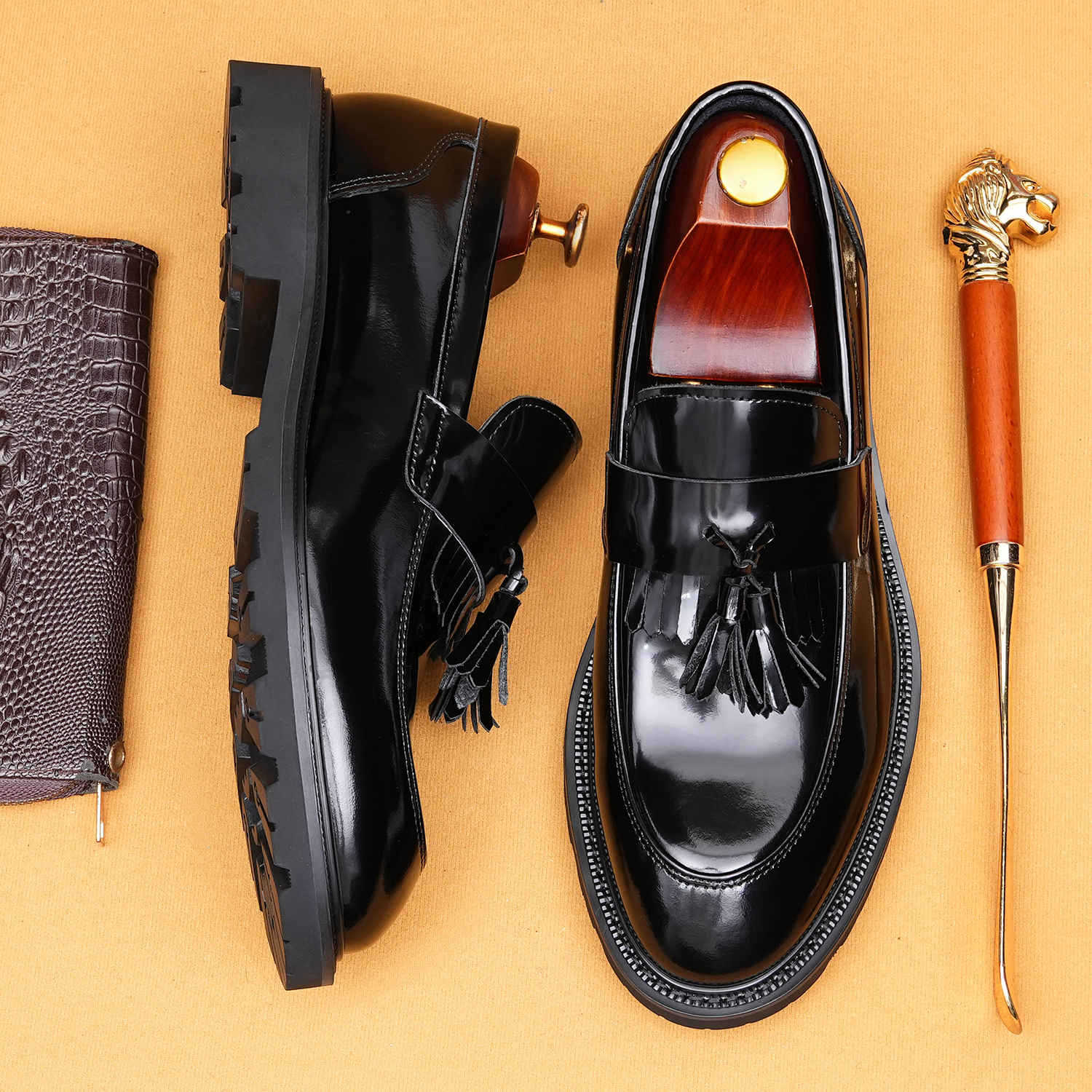 Giày Da Nam Chất Liệu Da Bò Đế Cao