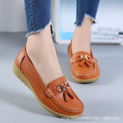 Large Size Middle-Aged Mother's Shoes Women's Flats-Soled Beanie Shoes Genuine Leather Flats-Heeled Soft-Soled Leather Shoes Cro
