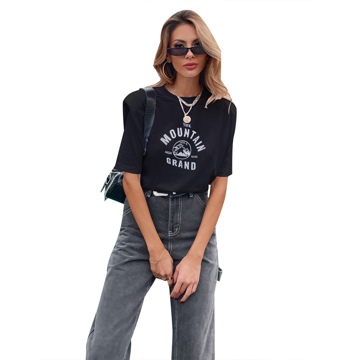 Casual Letter Print T Shirt Short Sleeve Shoulder Pads Trendy Design Versatile for Everyday Wear Wholesale Available