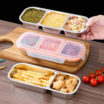 One-piece compartment stainless steel fresh-keeping box with lid leak-proof sealed snack box sub-packaging light food anti-cross-flavor cooking box