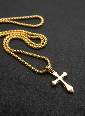 百搭朋克十字架项链挂件钛钢