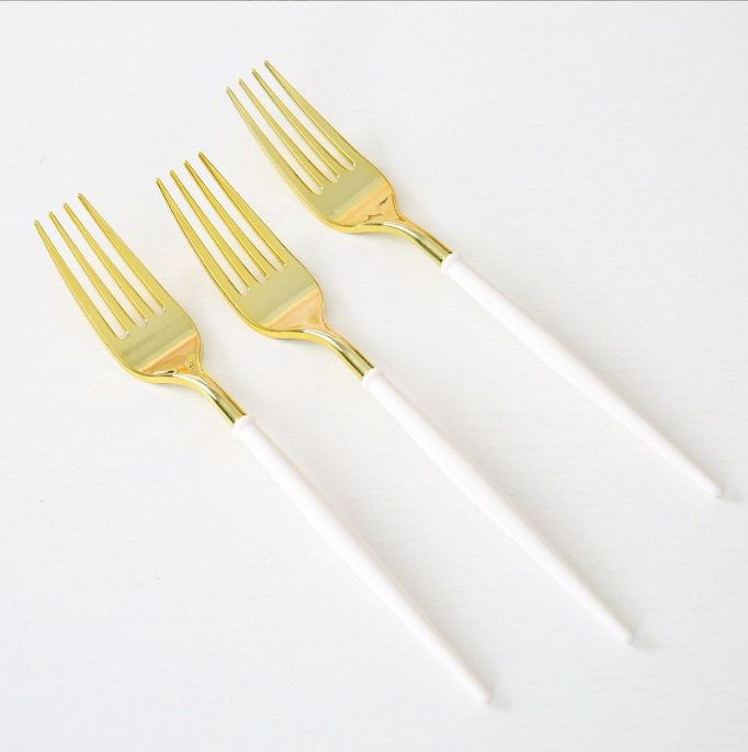 Cross-Border Disposable Cutlery, Forks and Spoons, Colorful Electroplated Disposable Tableware Sets, Birthday Party Western Food Special Cutlery, Forks and Spoons