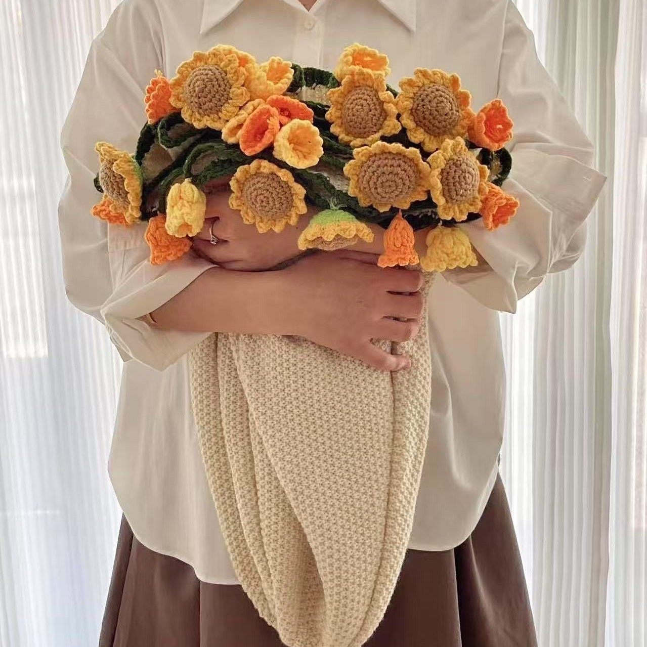 Finished Sunflower Bouquet Blanket Pastoral Blanket Handmade Woven Blossom Flower Blanket Rose Bouquet Blanket Wholesale Blanket