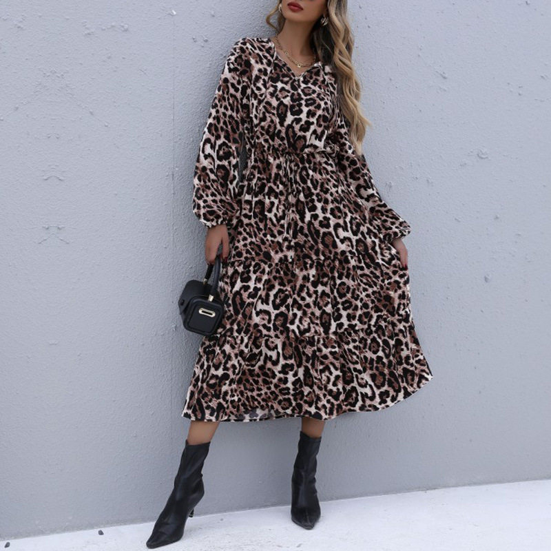 Leopard Print Midi Dress Long Sleeve Autumn Winter Style Trendy Design Wholesale Available customizable
