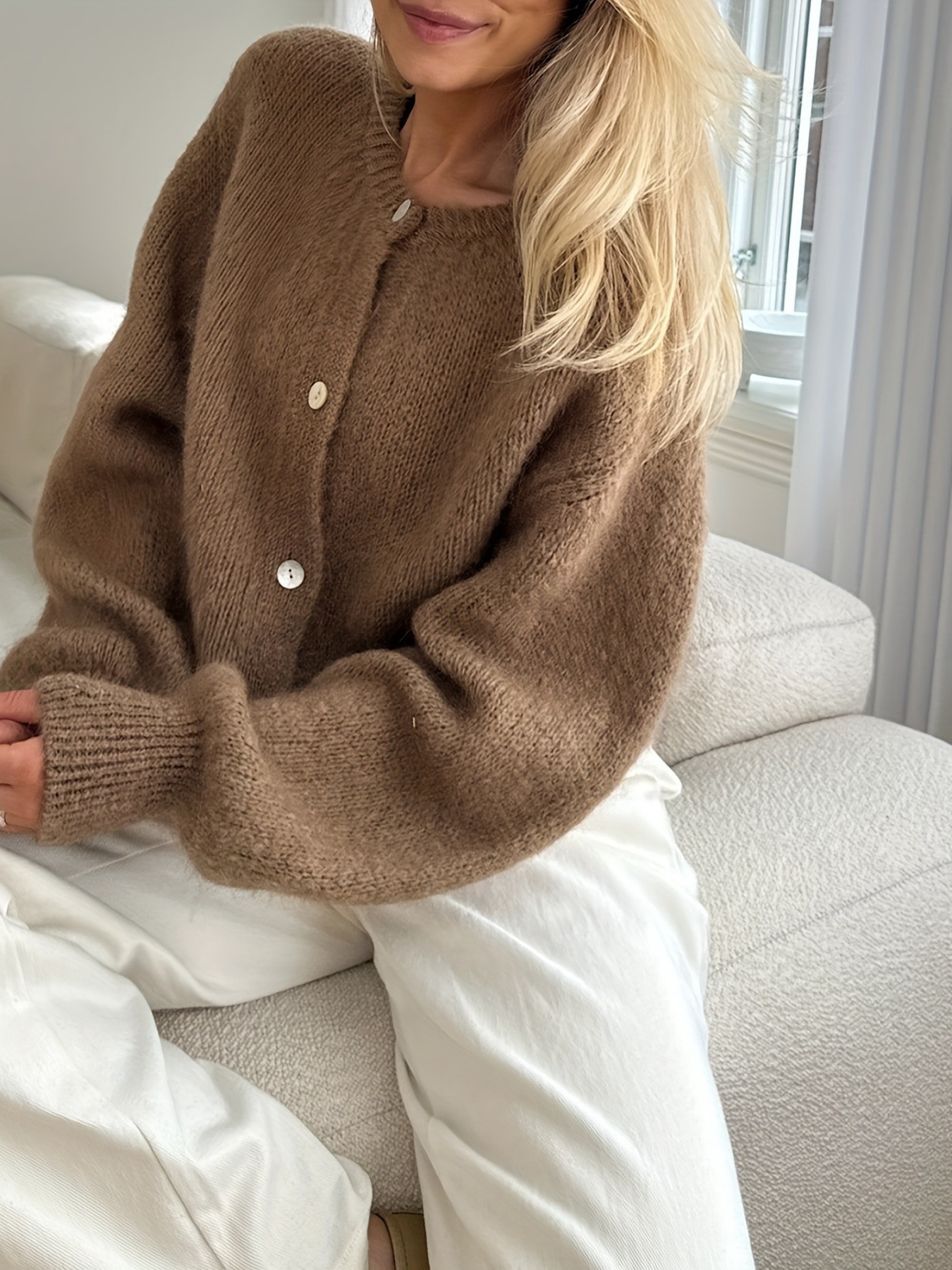 糖果色针织开衫女欧美2025秋冬跨境纯色开衫马卡龙色毛衣开衫女