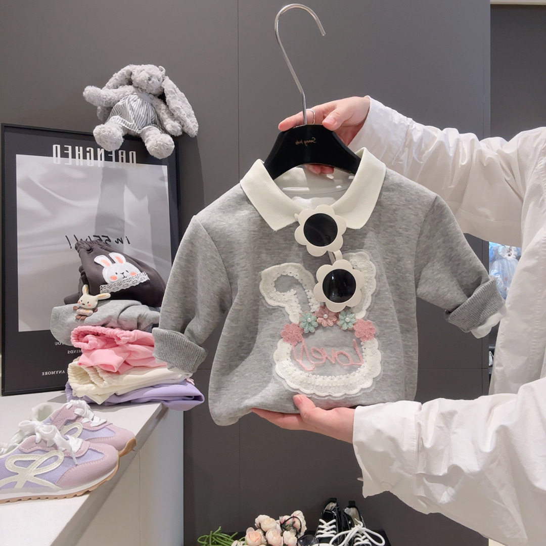 Cartoon Hoodie, New Children's Collared Polo Shirt, Spring & Autumn Outfit, Stylish Versatile Top for Baby Girls