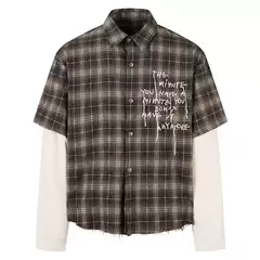 American Retro High Street Tie-Dye Plaid Shirt Men's Long-Sleeve Autumn Fake Two-Piece Lazy Trendy Brand Stylish Shirt