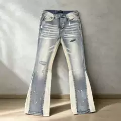 Trendy Casual Straight-Leg Patchwork Slim Fit Embroidered Jeans for Men with Ripped Details and Patch Cotton