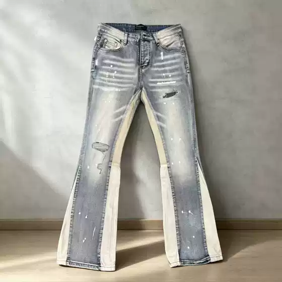 Trendy Casual Straight-Leg Patchwork Slim Fit Embroidered Jeans for Men with Ripped Details and Patch Cotton