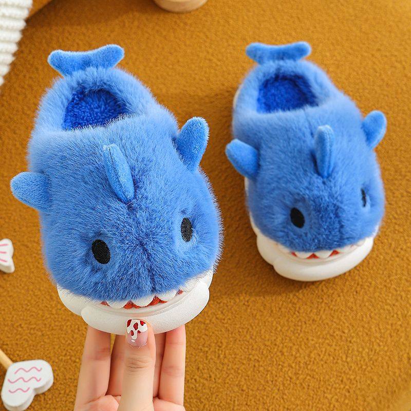 Children's Cotton Slippers Autumn and Winter Cartoon Shark Boys Indoor Non-Slip Teenagers Thick-Soled Warm Home Cotton Slippers