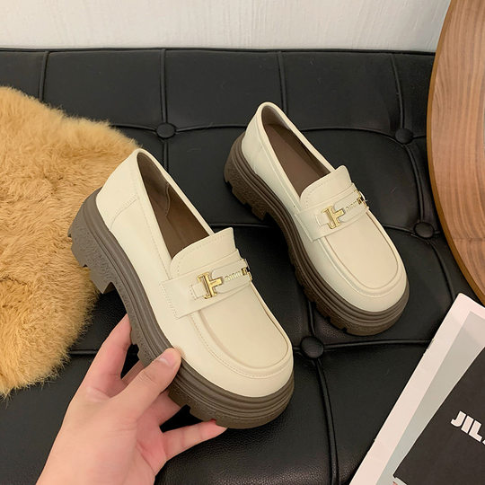 Thick-soled loafers women's shoes 2024 new explosions spring women's shoes muffin Joker small leather shoes black single-layer shoes