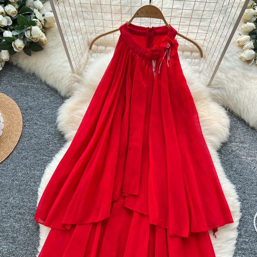 French Inspired Sleeveless Maxi Dress 3D Floral Design Loose Fit Irregular Hem Casual Summer Wear Wholesale