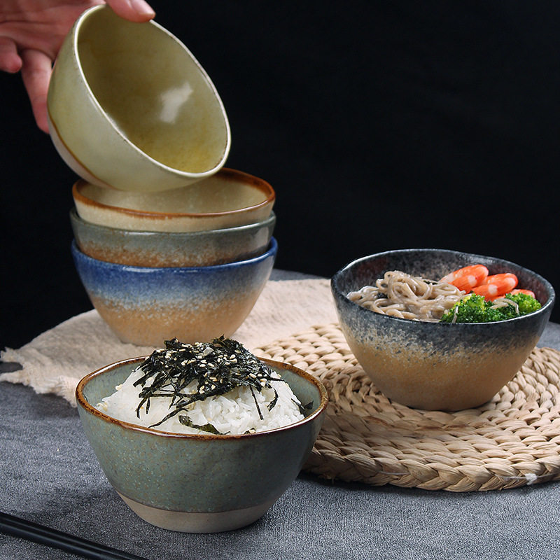 New Vintage Minimalist Ceramic Bowl Underglaze Color Craft Household Noodle Bowl Exquisite Open Rice Bowl Housewarming Gift Wholesale