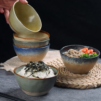 New Vintage Minimalist Ceramic Bowl Underglaze Color Craft Household Noodle Bowl Exquisite Open Rice Bowl Housewarming Gift Wholesale