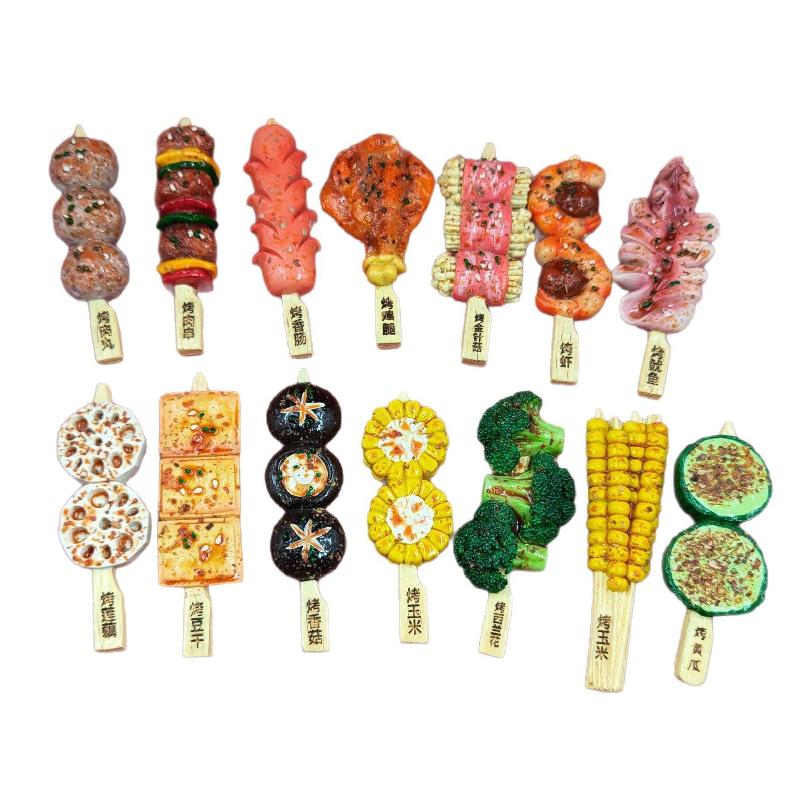 New simulation of food and play barbecue skewers resin refrigerator magnets with magnets food magnetic stickers creative decorative ornaments