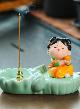 新款可爱唐仕女线香香插香拖桌面摆件公室装饰品香道茶室香薰炉