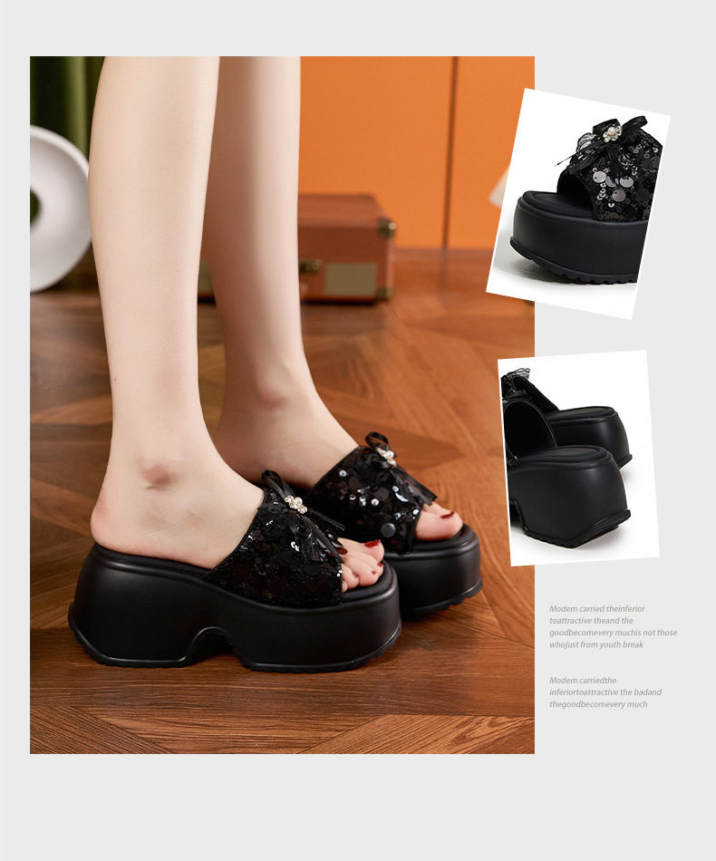 Sandal cao gót nữ hở mũi mùa hè đế dày — Đen, Trắng chi tiết 3