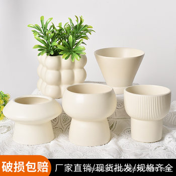 Fleshy Ceramic Flower Pot Ins Style Cream Color Simple Creative Home Decoration Phalaenopsis Green Plant Decorative Ceramic Pot