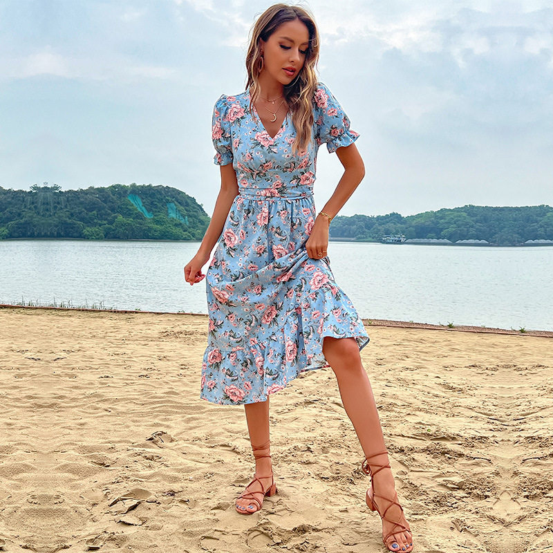 Vintage Sweetheart Neckline Summer Beach Dress Retro Style Comfortable Fabric Perfect for Vacation Wholesale Available