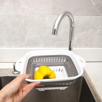 Cross-border Creative Square Folding Draining Basket Multi-functional Kitchen Silicone Draining Basket for Vegetables and Fruits