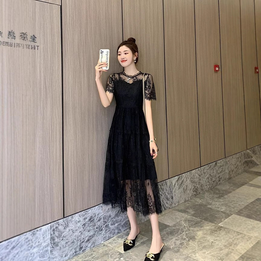 Black Lace Dress Summer Slim Fit Audrey Hepburn Style Perfect for Parties and Events Wholesale Available