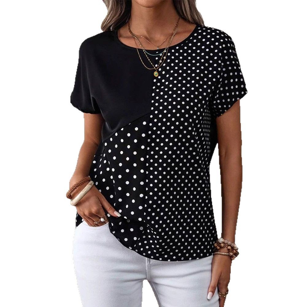 Womens Short Sleeve Polka Dot Print T Shirt Round Neck Casual Style Spring Fashion Wholesale Available