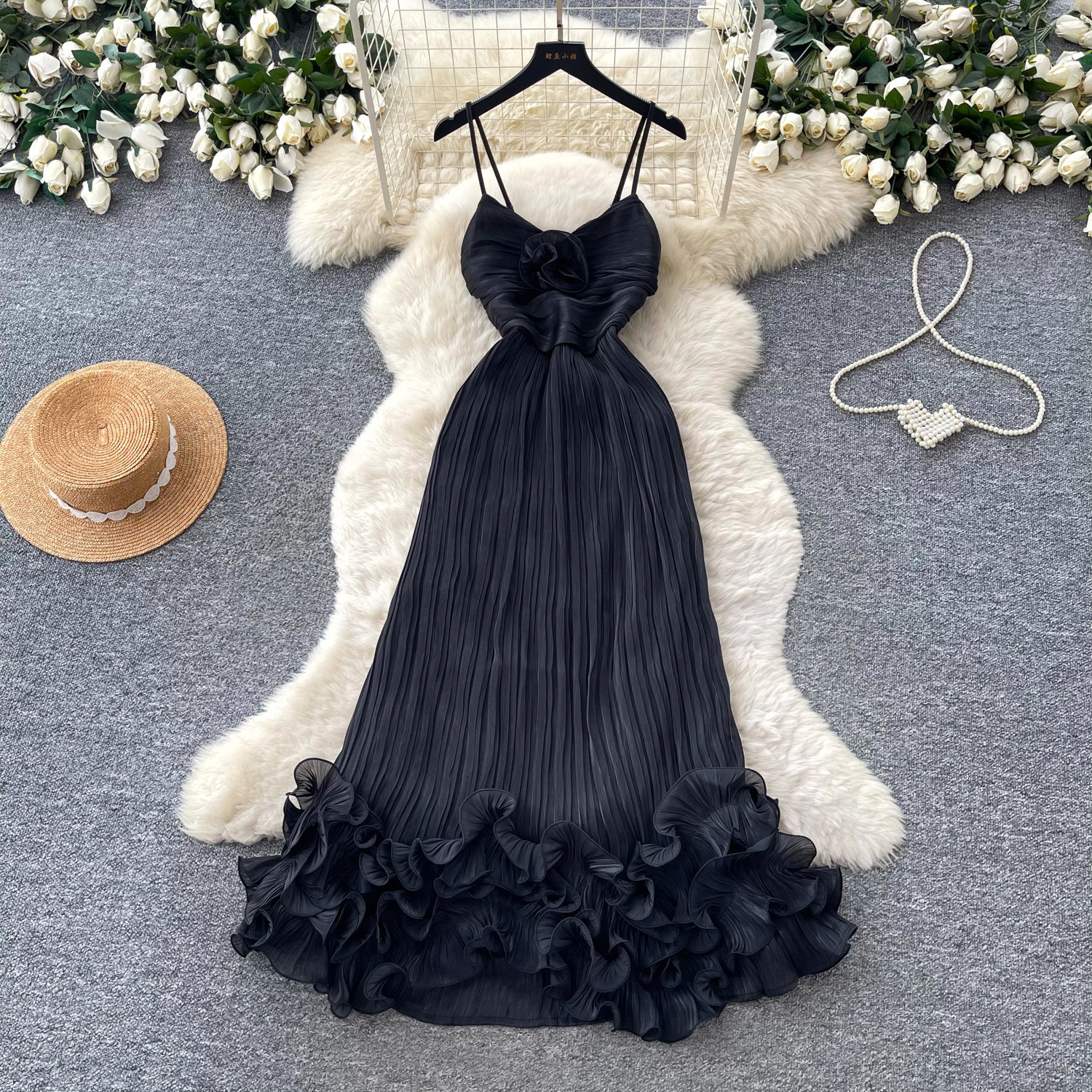 French Style Sweet Ruffled Hem A Line Dress for Women High Waist Sleeveless Summer Fashion Perfect for Vacations