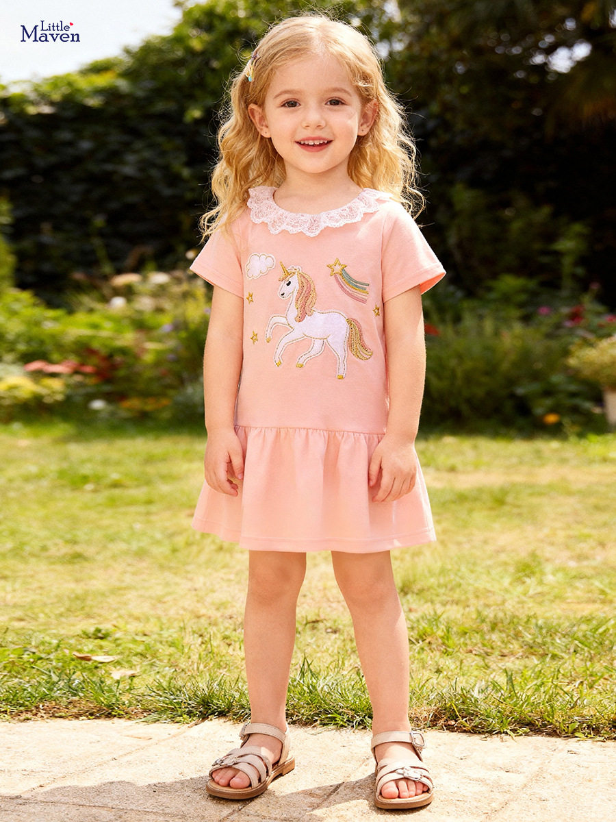 Nouvelle robe de fille d'été, jolie jupe pour enfants à col volanté, robe pour enfants de style