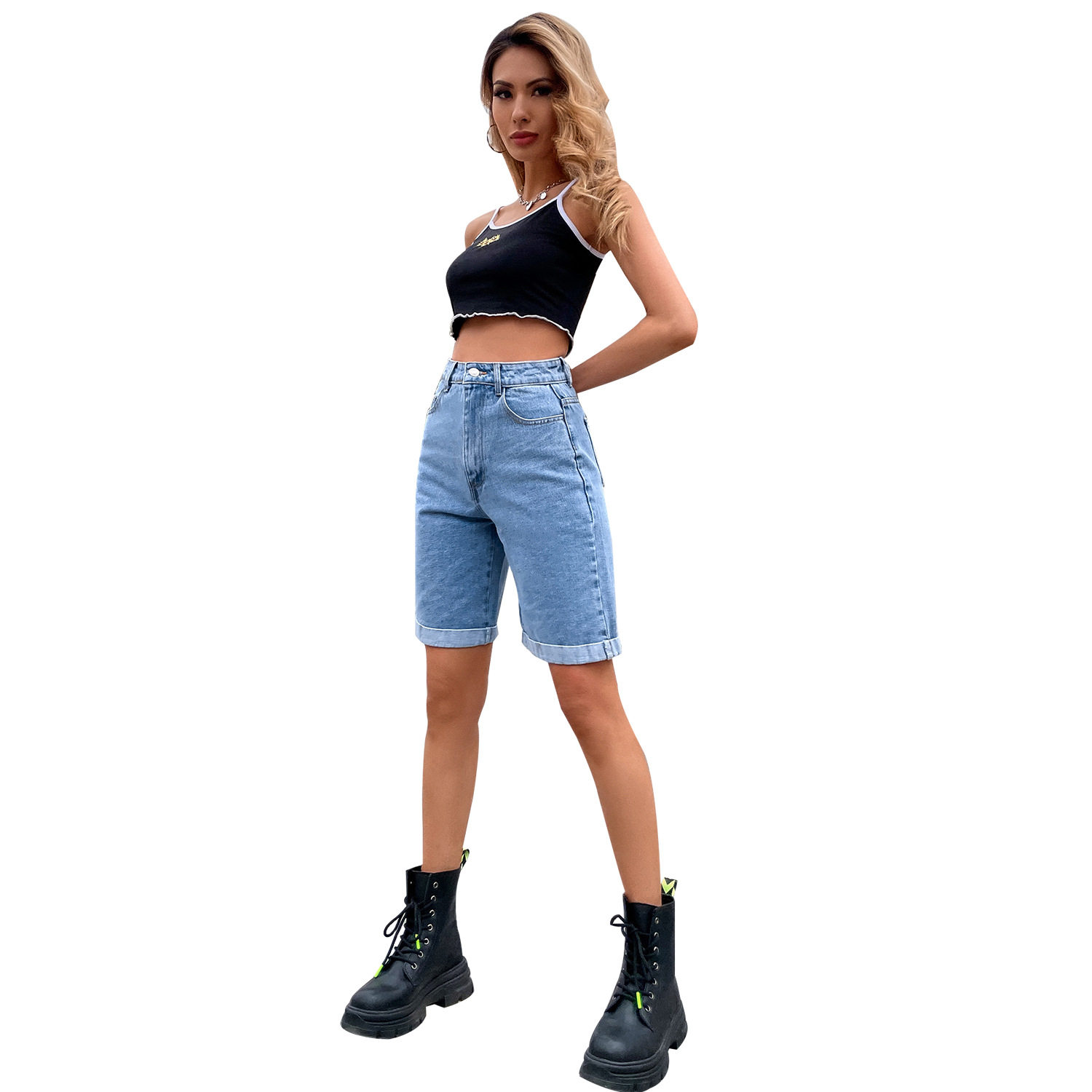High Waisted Loose A Line Denim Shorts Slimming Fit Casual Style Perfect for Summer Wholesale Available