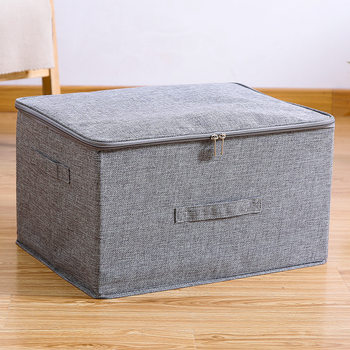 Cotton and Linen Zipper Storage Box Foldable Fabric Lid Storage Box Organize Sealed Box Underwear Moisture-proof Storage Box