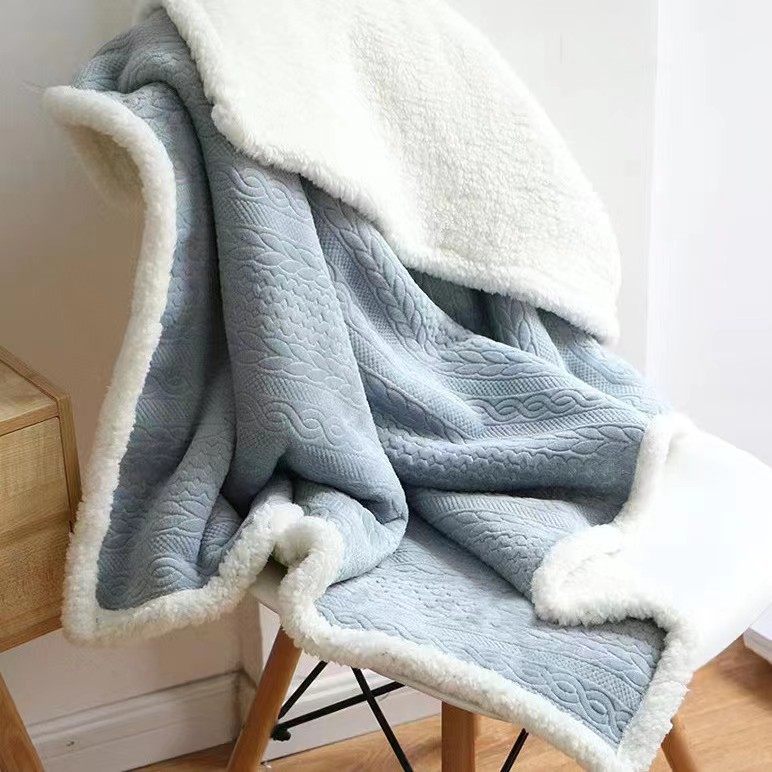 Manufacturer Supplies Embossed Flannel Composite Lamb Velvet Thickened Warm Blanket Nap Blanket Shawl Blanket