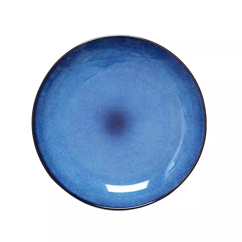Cross-Border Retro Creative Kiln-Turned Ceramic Salad Plate Round Shallow Plate Flat Plate Hotel Restaurant Western Steak Plate Home