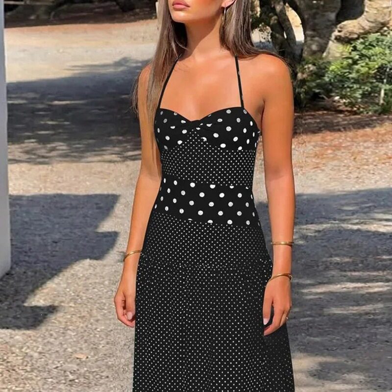 Elegant High Waisted Polka Dot Maxi Dress Summer Fashion Womens Casual Wear Wholesale Available