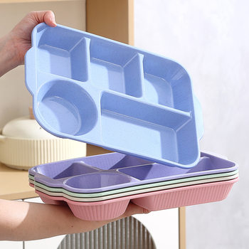 Cross-border New Products Creative Wheat Straw Dinner Plate suit Household Adult Students Split Fast Food Plate Thickened Canteen Meal