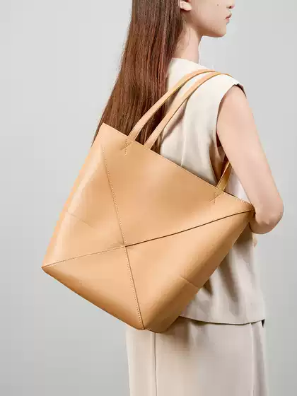 Puzzle Fold Genuine Leather Deformed Geometric Tote Tote Bag Foldableing High-End Large-Capacity Shoulder Handbag