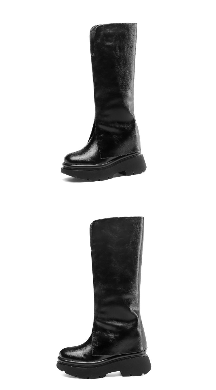 Boot Ống Lửng Nữ Da Bóng Đế Dày Chiều Cao Đế Khoảng 5cm Màu Đen, Nâu