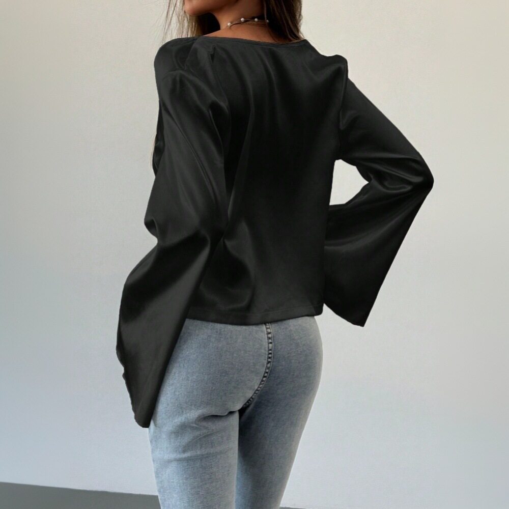 Loose Satin Tie Front Cardigan T Shirt Sexy Style Spring Summer Fashion Womens Apparel Wholesale Available