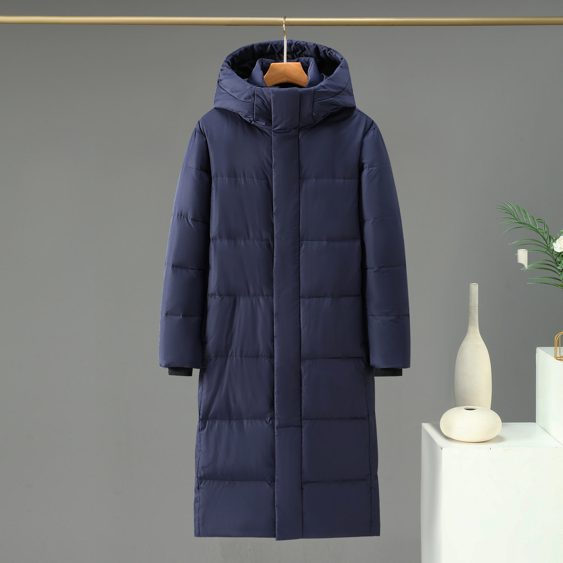 跨境批秋冬新品情侣同款长款过膝羽绒服男中戏女宽松休闲保暖外套