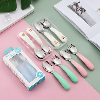 304 Stainless Steel Children's Portable Tableware suit Cartoon Spoon Fork Baby Learning and Training Spoon Household Fork Spoon