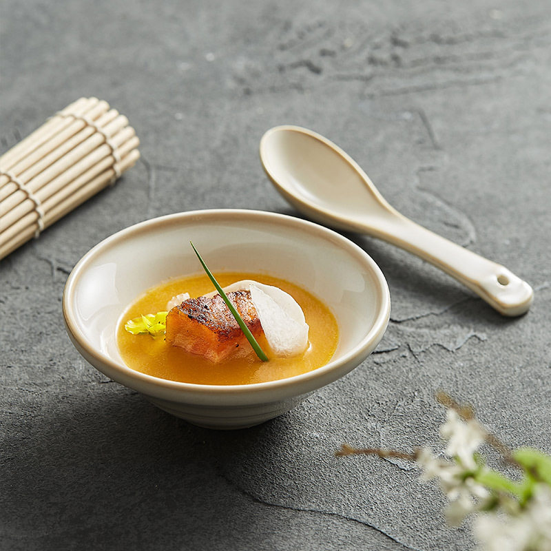 Yao-Style Ceramic Rice Bowl Set for Home Use, Japanese-Style Hotel Restaurant Commercial Tableware for One Person, Four-Piece Set