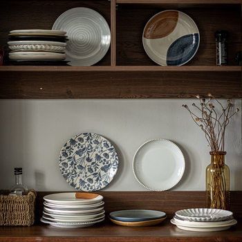 Plate Retro Ceramic Japanese Flat Plate Salad Plate Fruit Plate Home Wholesale Plate Tableware