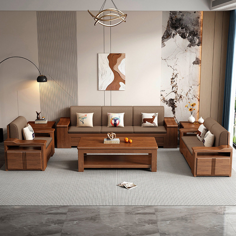 中式冬夏两用实木沙发贵妃 1+2+3茶几组合客厅小户型简约经济家具