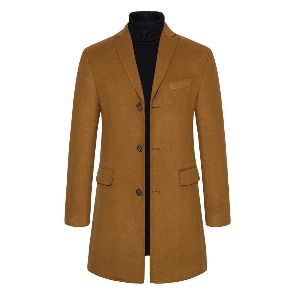 Mens Casual Overcoat High Quality Wool Blend Long Sleeve British Style Available in Khaki and Navy Blue Wholesale